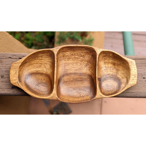 Leilani Monkey Pod Wood Tray Hand Crafted Three Parts Mid Century Philippines - Picture 5 of 12